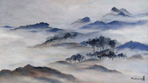Fan Tchunpi, “White Mountain Landscape,” about 1960, oil on canvas.